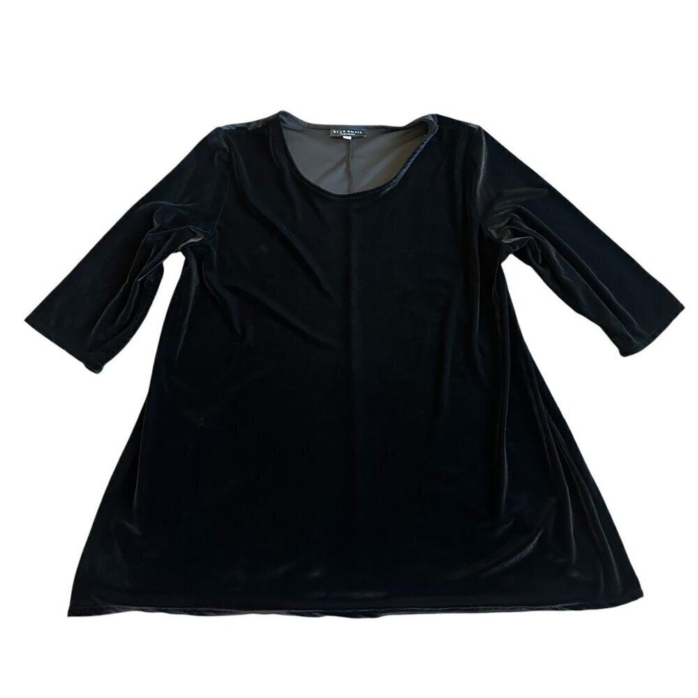 Bryn Walker Velour Black Pullover Tunic Top Blouse Long Length Size Medium Women